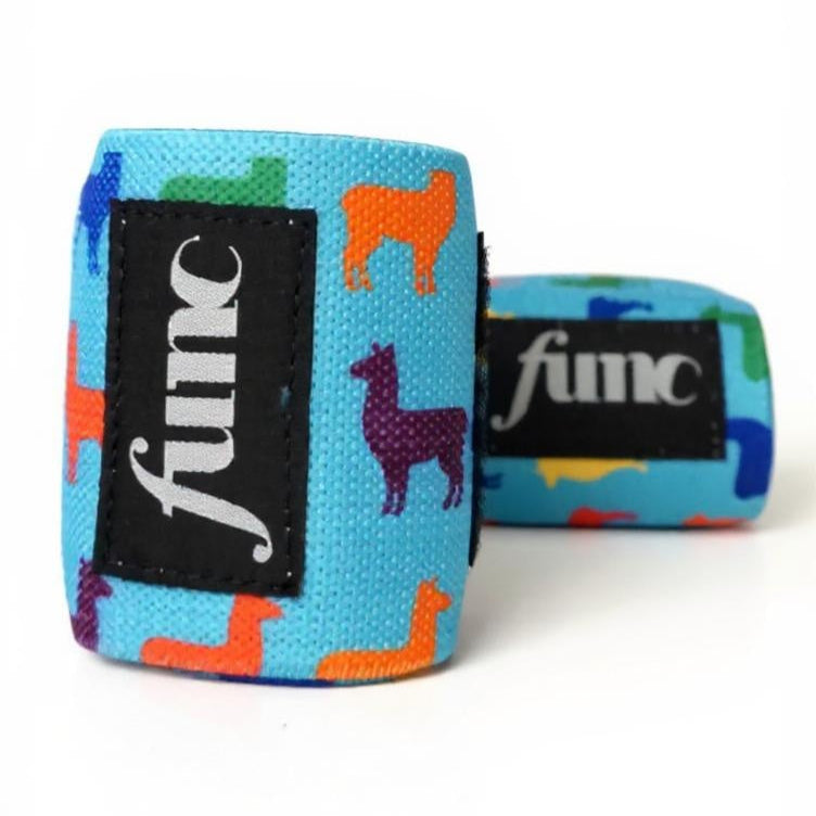 Llama wrist wraps with 'func' branding on a white background