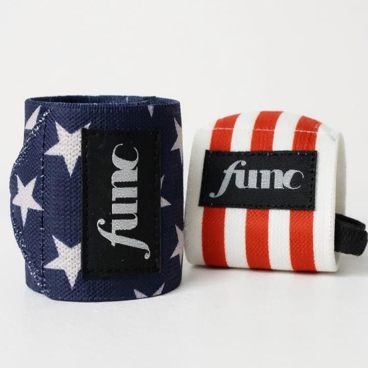 Wrist wraps with American flag design on a white background